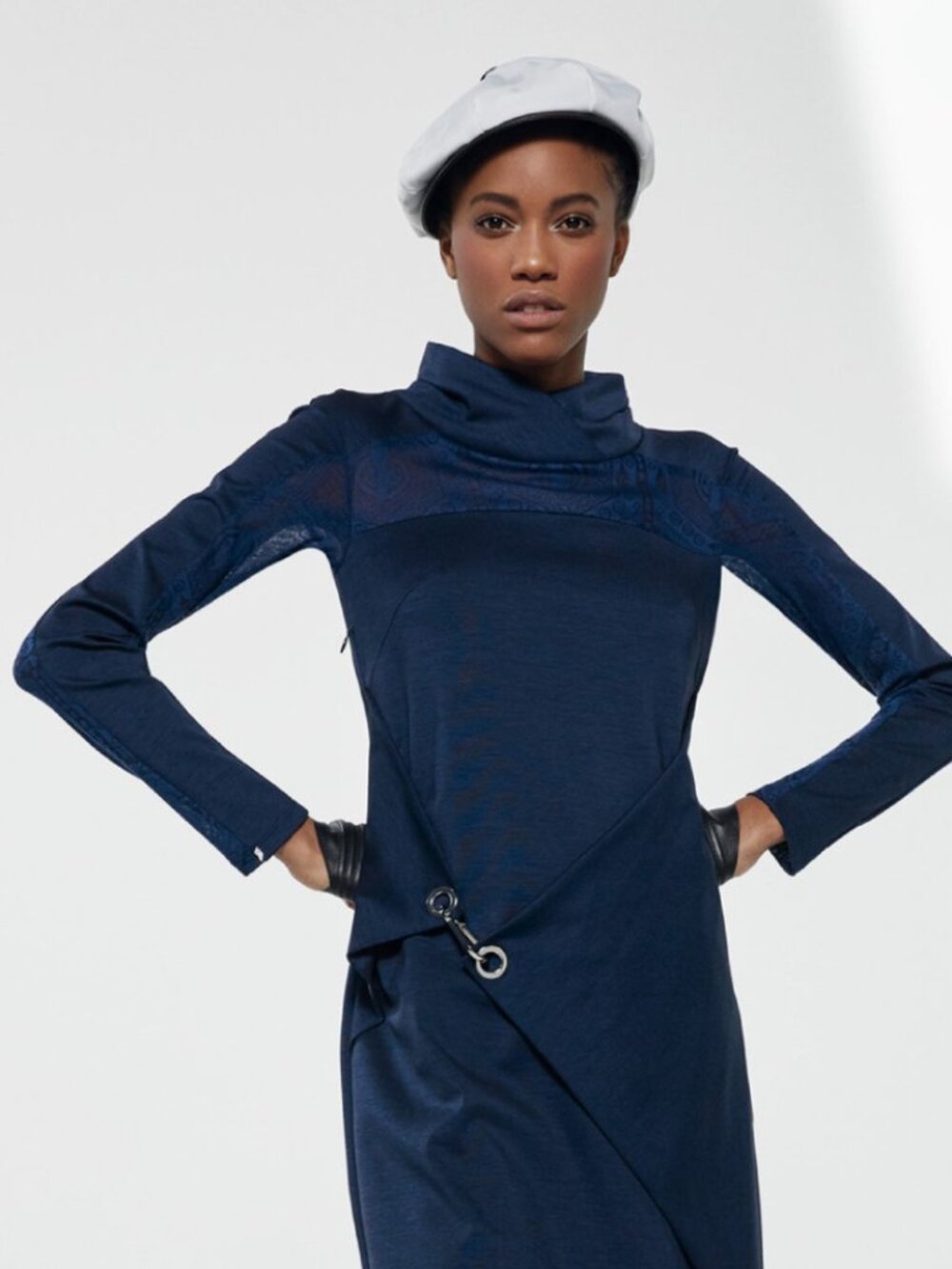 Oblique Creations Italy Navy Blue Asymmetric Cowl Neck Lagenlook Tunic Dress (L)